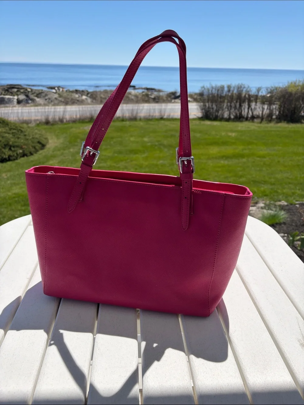 Tory Burch Magenta Leather Tote with Double Straps - Picture 4 of 16
